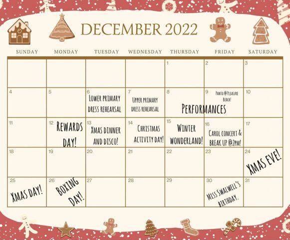 Image of 3H’s December calendar! 
