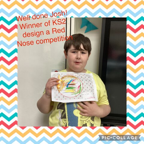Well done to Josh! You are the KS2 winner for design a red nose. We love your colourful design 