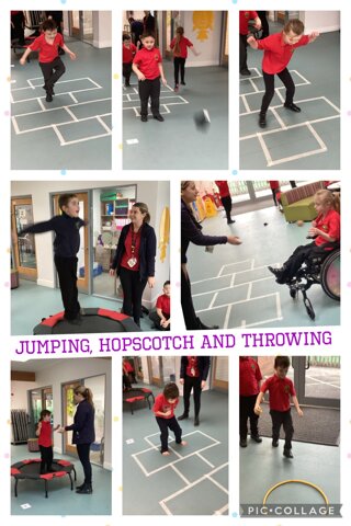 Image of Jumping, hopscotch and throwing 