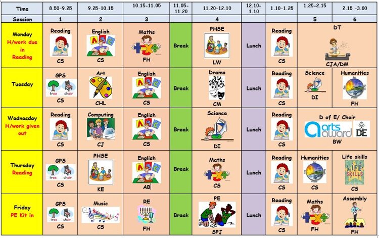 Image of Our class timetable